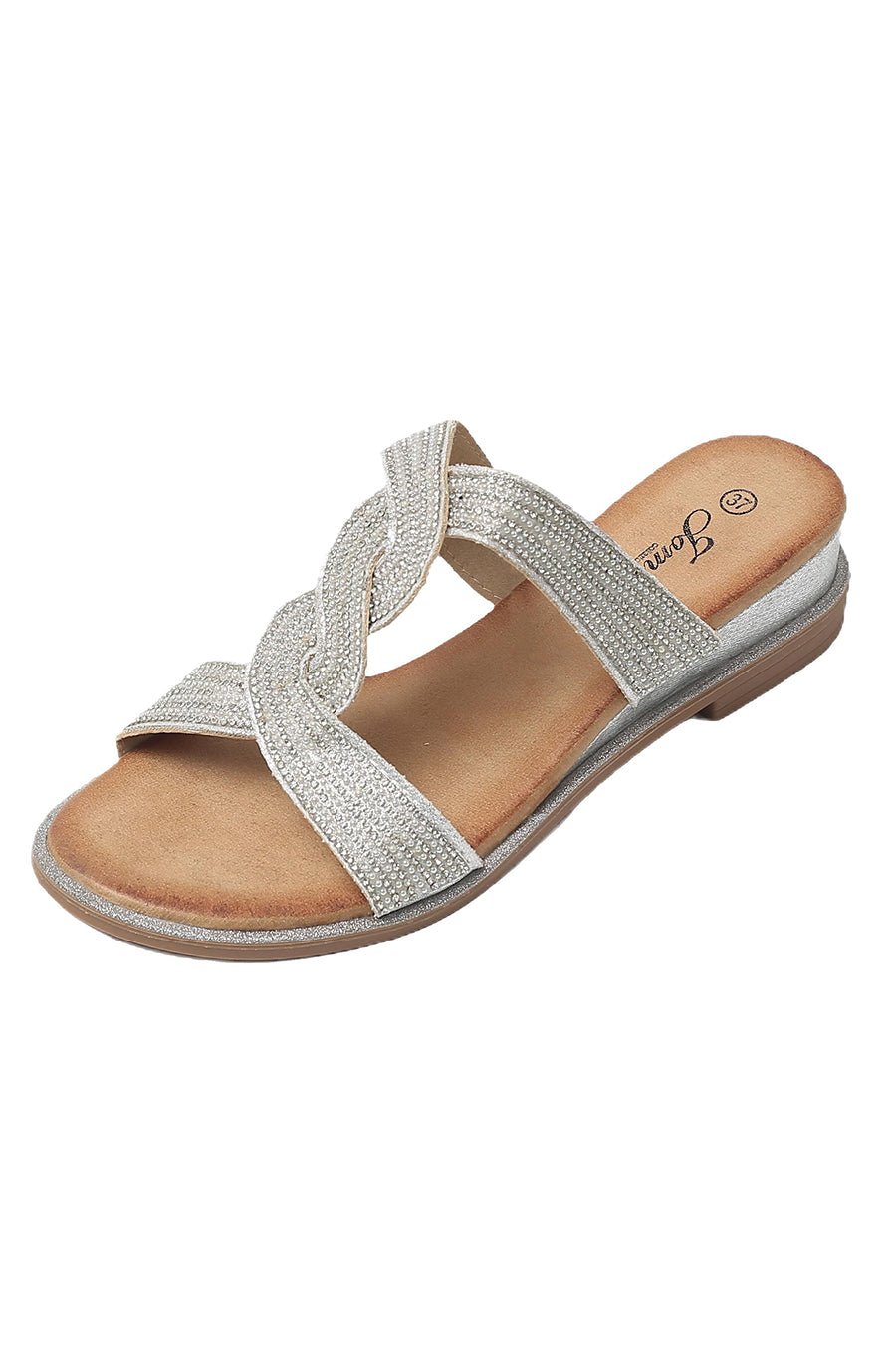 JOMIX Ciabatta Donna Estive Sandali Bassi Comodi Casual Suola Morbida con Fasce Intrecciate Strass SD8125